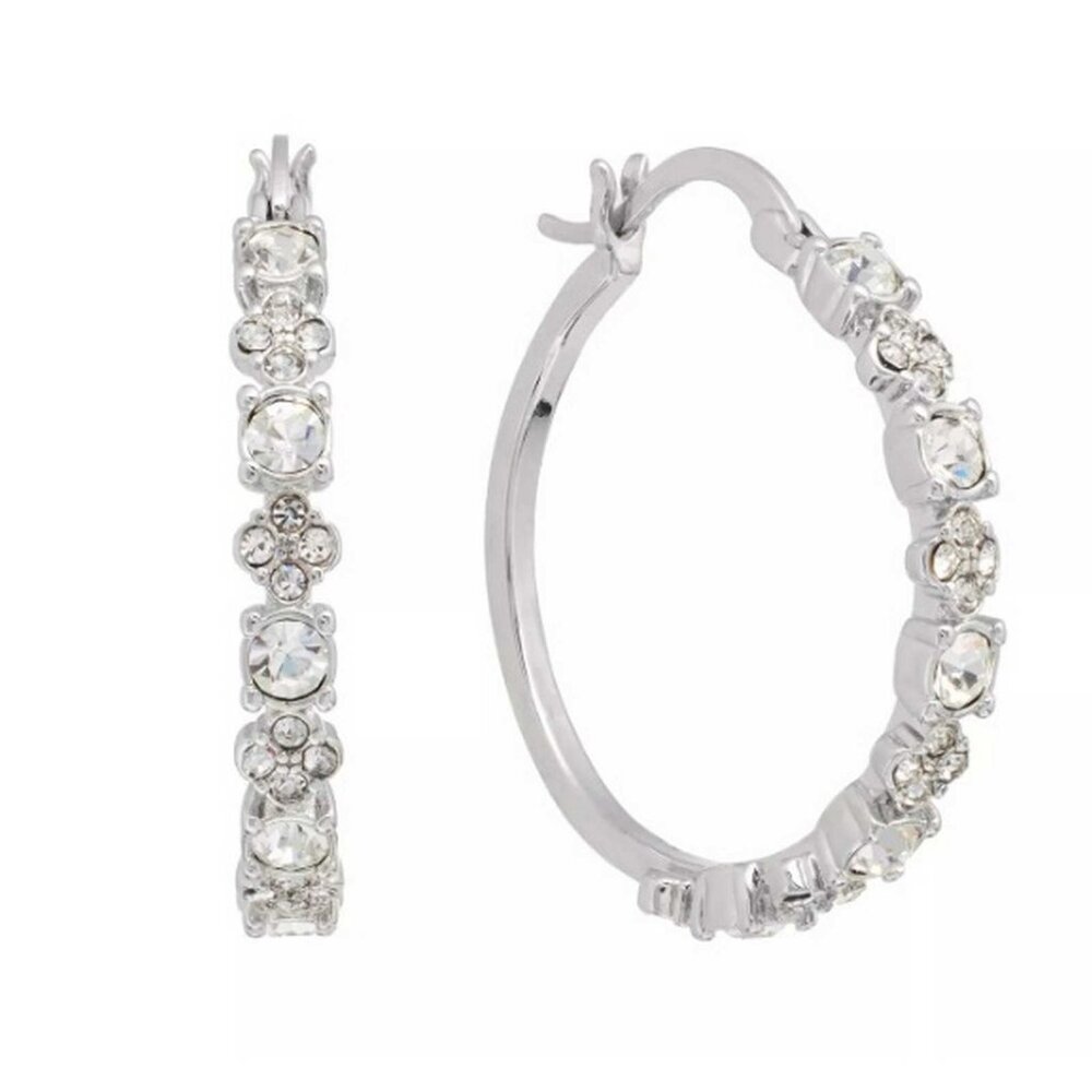 CZ Pave Clover Crystal Hoop Earrings 1.25 In.   (22)